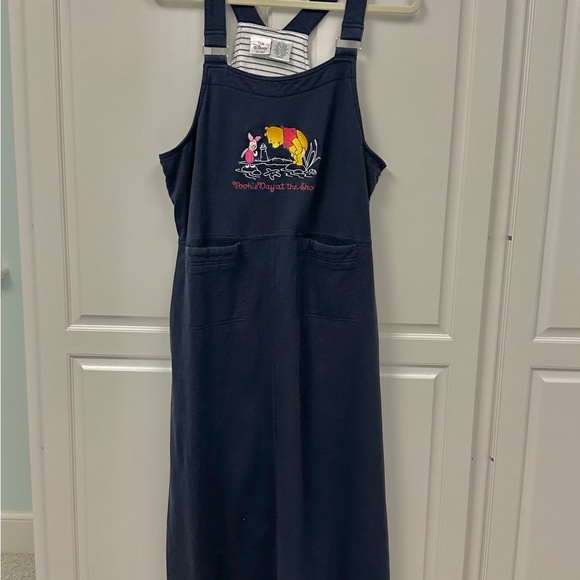 Winnie The Pooh Piglet Beach Jumper Dress Navy Blue Stretchy POCKETS Size- Large - Picture 1 of 4